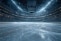 Patinoire vide avec une piste de glace et des gradins destinés aux spectateurs.